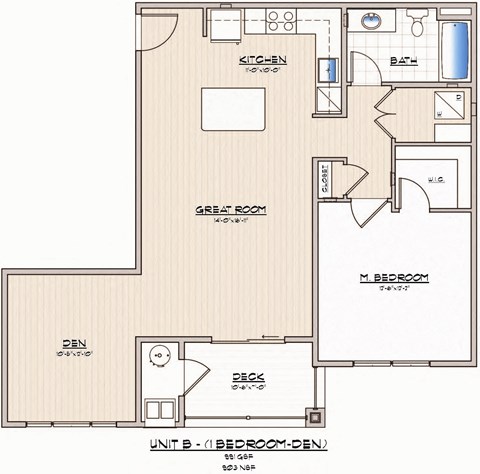 1 Bedroom Floorplan with Den  at Hadley Place Apartments, Pennsylvania, 17025